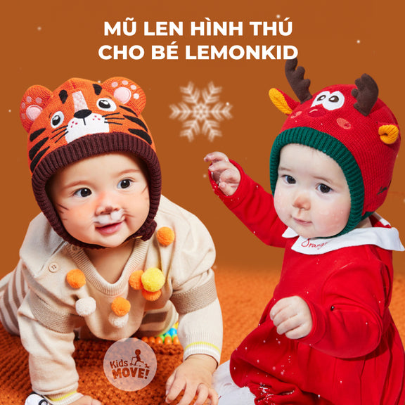 Mũ len cho bé hình thú Lemonkid, 2 lớp, chống tĩnh điện, kháng khuẩn ...