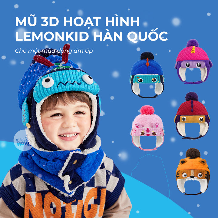 Mũ trẻ em mùa đông Lemonkid hoạt tiết 3D