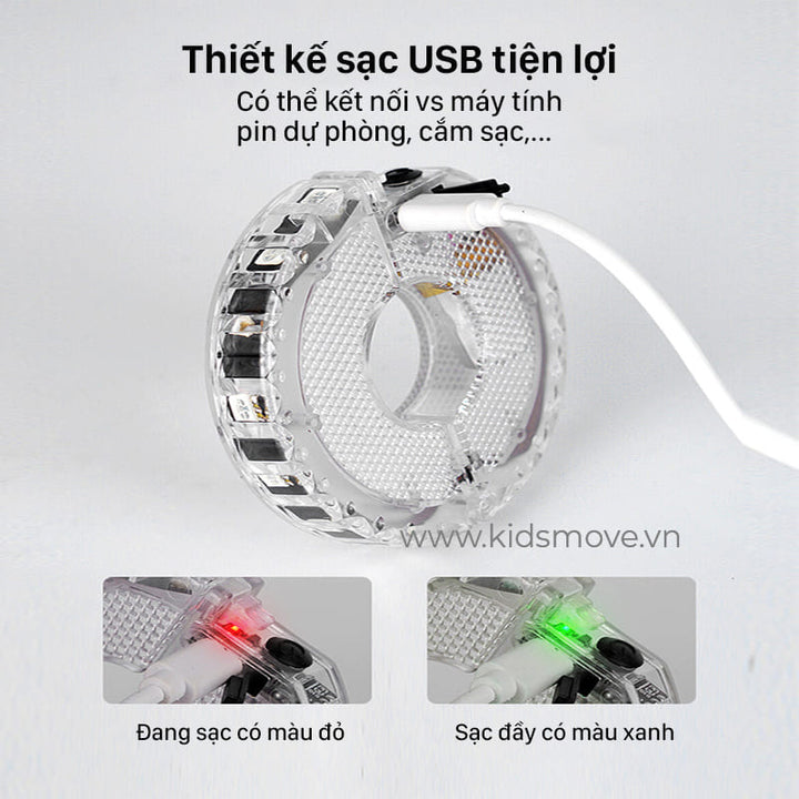 Đèn led xe đạp cảm ứng gắn bánh xe sạc usb