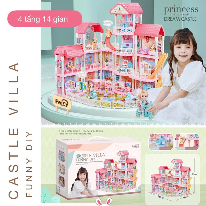 Nhà búp bê cỡ lớn biệt thự Castle Villa 4 tầng 14 gian