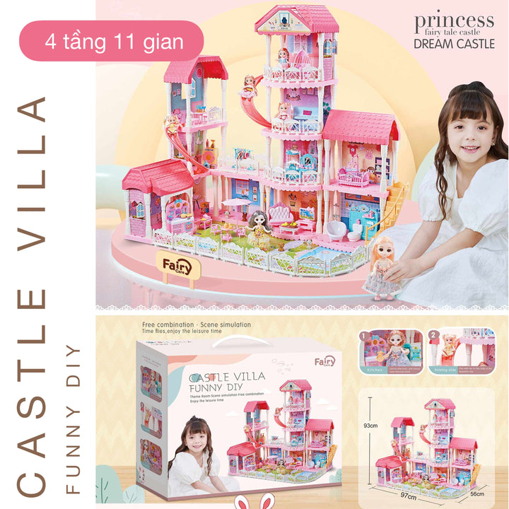 Nhà búp bê cỡ lớn biệt thự Castle Villa 4 tầng 11 gian