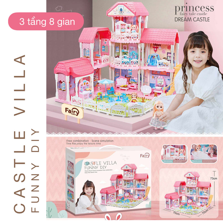 Nhà búp bê cỡ lớn biệt thự Castle Villa 3 tầng 8 gian