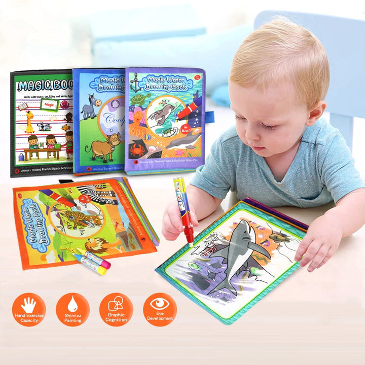 Sách vải tô màu ma thuật tự xóa cho bé tập vẽ bút nước thần kỳ